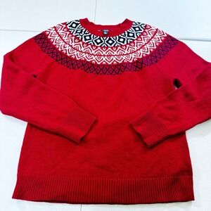 y2k Chaps Women's‎ XL Red Fair Isle Knit Crew Neck Long Sleeve Sweater christmas